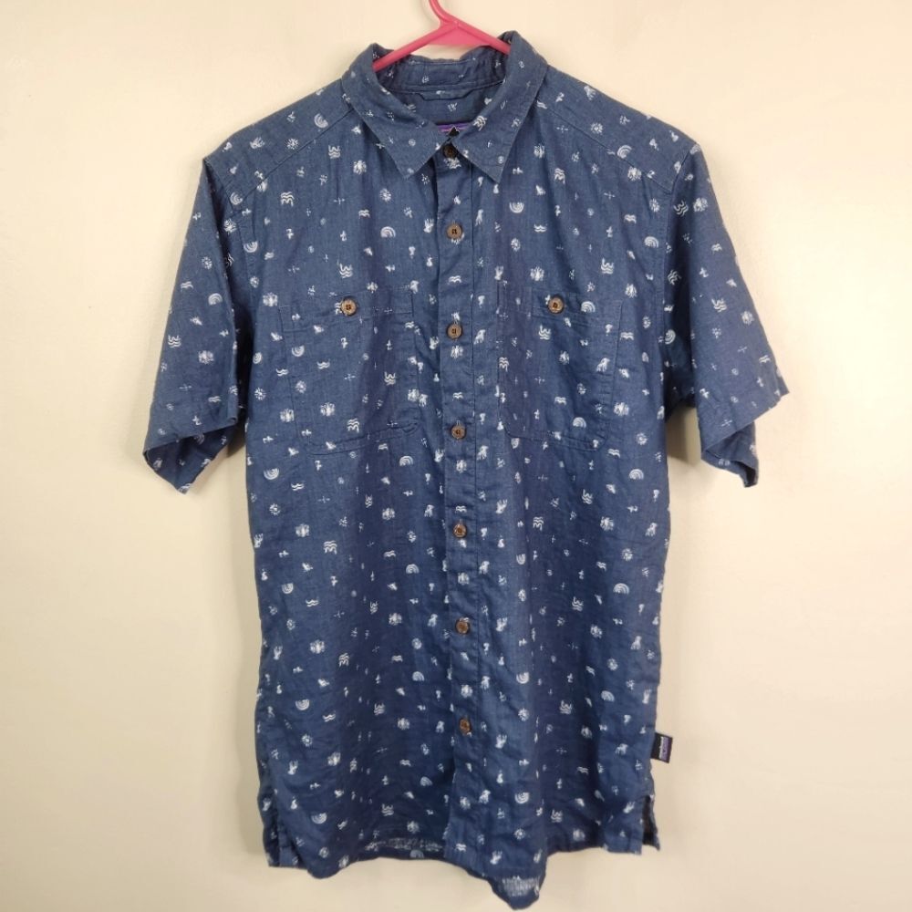 Patagonia Mens Short Sleeve Hemp Organic Cotton Blend Button Down Shirt Small
